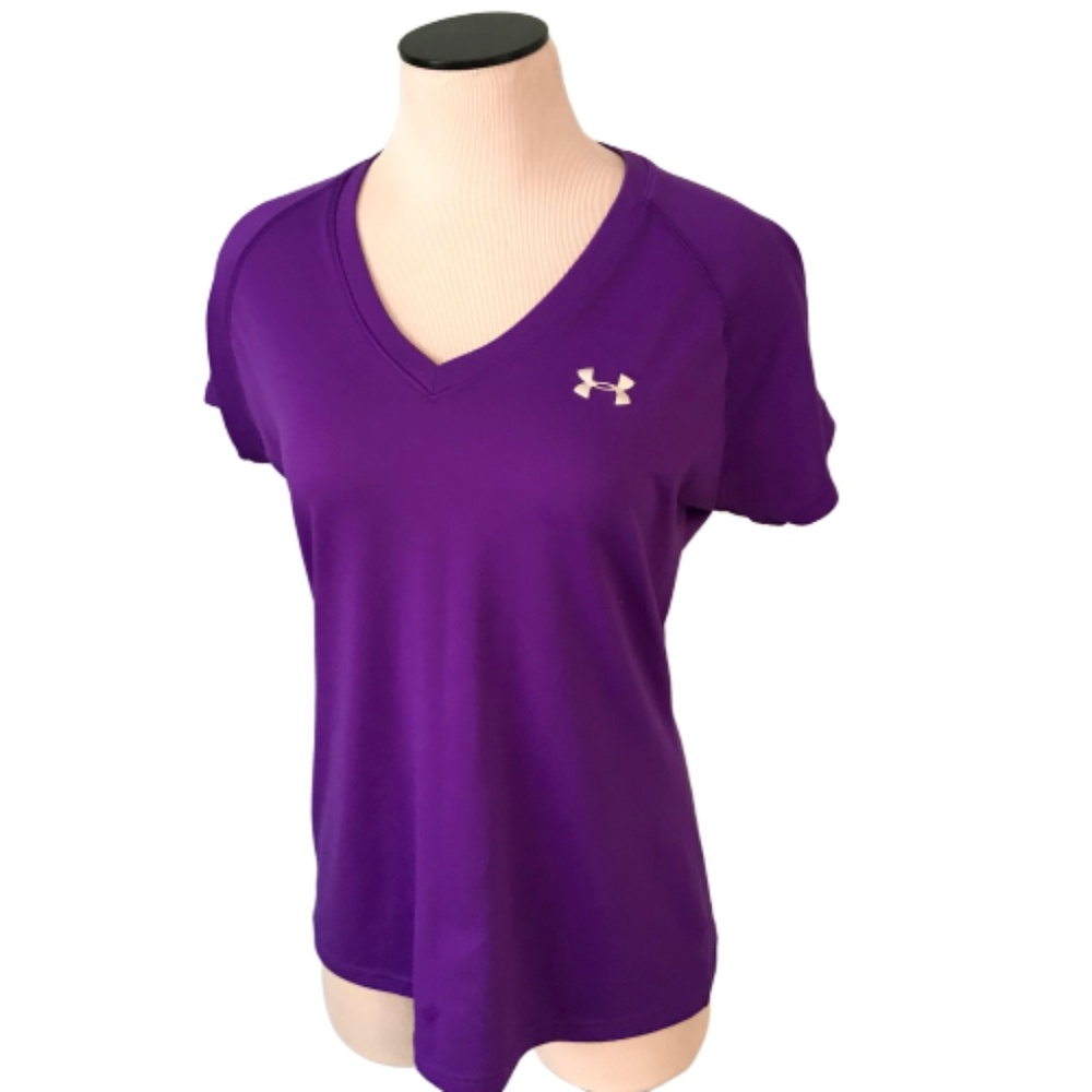 Under Armour Short Sleeve Tee Shirt V Neck Purple Size Medium - Picture 1 of 6